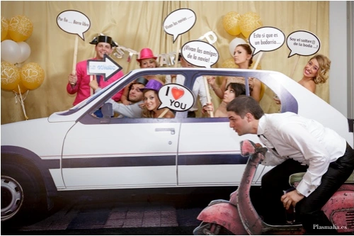 Photocall boda coche